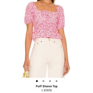 1.State Pink puff sleeve cropped top